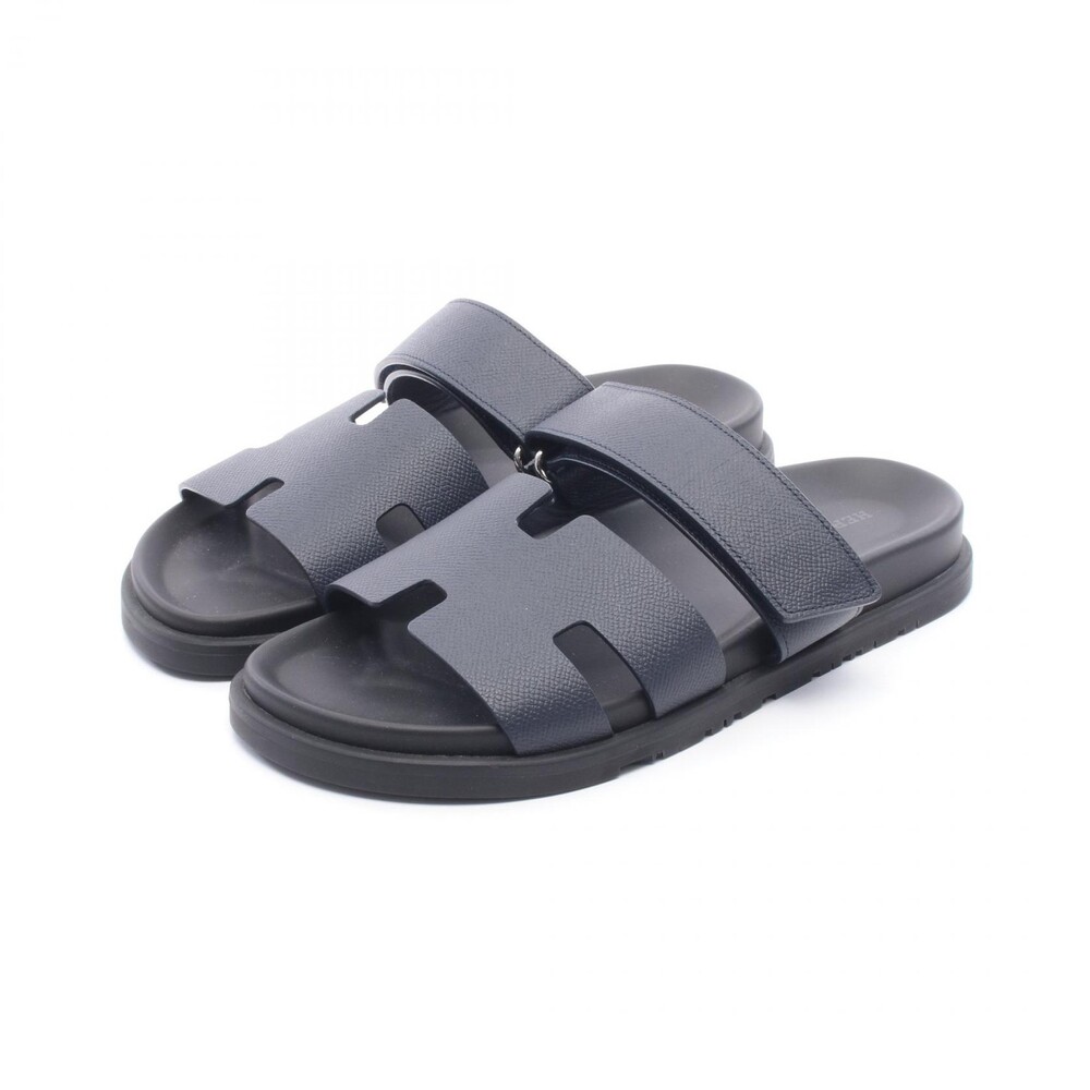 Hermes Chypre Sandals Flat Leather Navy #318411H11B